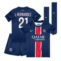 Camisa de Futebol Paris Saint-Germain Lucas Hernandez #21 Equipamento Principal Infantil 2024-25 Manga Curta (+ Calças curtas)